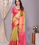 Sea green woven banarasi organza saree with blouse