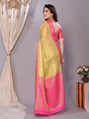 Sea green woven banarasi organza saree with blouse 2