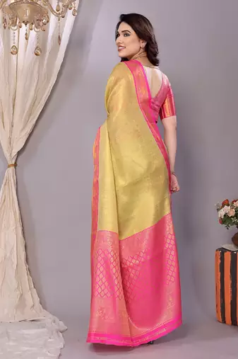 Sea green woven banarasi organza saree with blouse