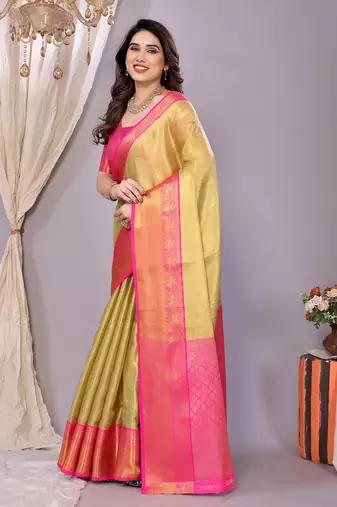 Sea green woven banarasi organza saree with blouse
