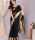 Black woven banarasi organza saree with blouse