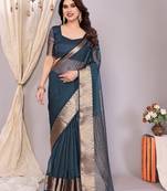 Light blue woven banarasi organza saree with blouse