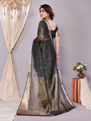 Black woven banarasi organza saree with blouse 4
