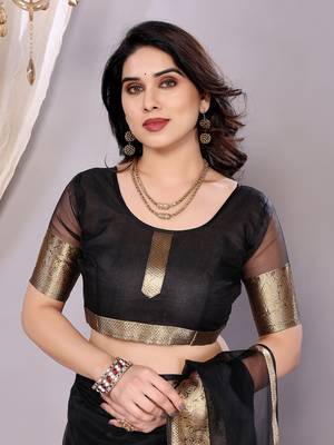 Black woven banarasi organza saree with blouse 5