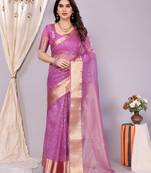 Purple woven banarasi organza saree with blouse