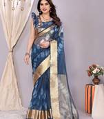 Light blue woven banarasi organza saree with blouse