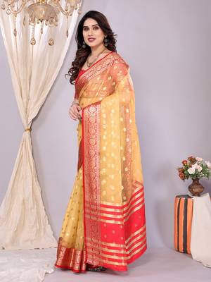 Gold wovenkanchipuram art silk handloom saree with blouse 4