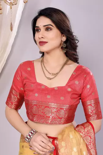 Gold wovenkanchipuram art silk handloom saree with blouse