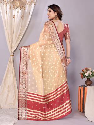 Peach wovenkanchipuram art silk handloom saree with blouse 3