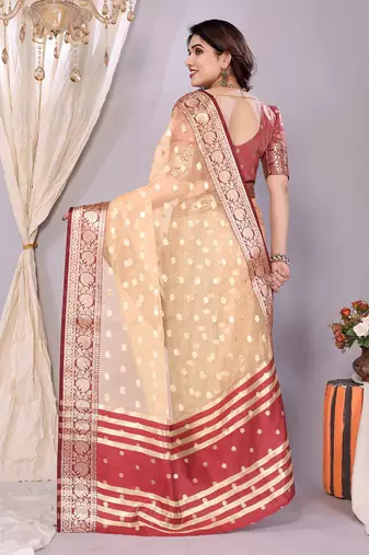 Peach wovenkanchipuram art silk handloom saree with blouse