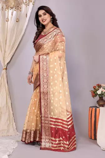 Peach wovenkanchipuram art silk handloom saree with blouse