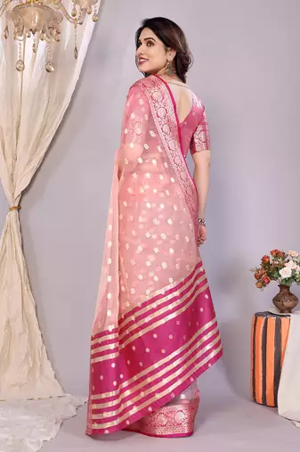 Pink wovenkanchipuram art silk handloom saree with blouse