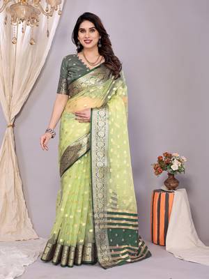 Pista wovenkanchipuram art silk handloom saree with blouse 1
