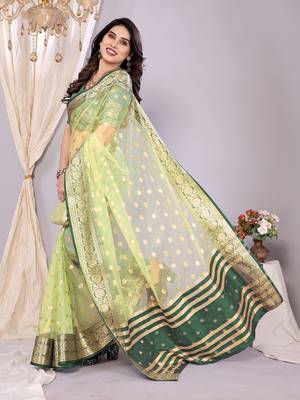 Pista wovenkanchipuram art silk handloom saree with blouse 2