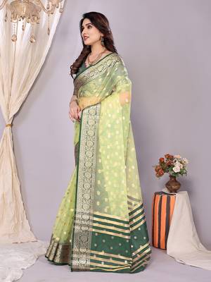Pista wovenkanchipuram art silk handloom saree with blouse 3