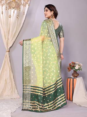 Pista wovenkanchipuram art silk handloom saree with blouse 4