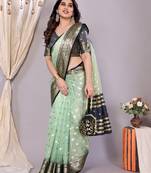 Sky blue wovenkanchipuram art silk handloom saree with blouse
