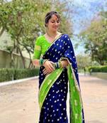 Blue Viscose Georgette Saree with Running Contrast Blouse