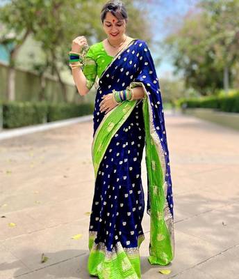 Blue Viscose Georgette Saree with Running Contrast Blouse 2