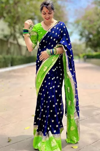 Blue Viscose Georgette Saree with Running Contrast Blouse