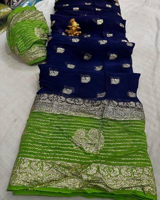 Blue Viscose Georgette Saree with Running Contrast Blouse 4