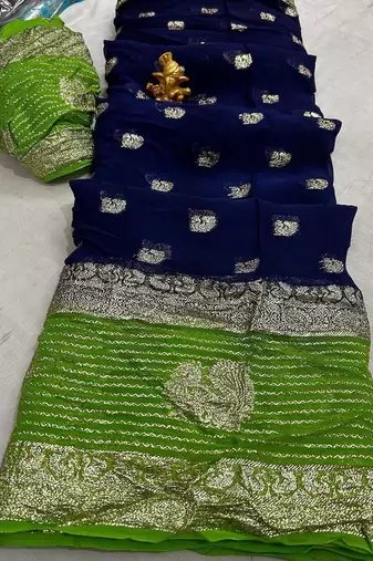 Blue Viscose Georgette Saree with Running Contrast Blouse