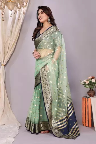 Sky blue wovenkanchipuram art silk handloom saree with blouse
