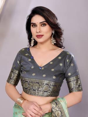 Sky blue wovenkanchipuram art silk handloom saree with blouse 5