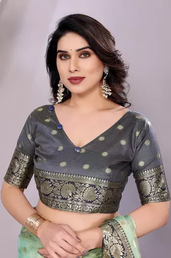 Sky blue wovenkanchipuram art silk handloom saree with blouse
