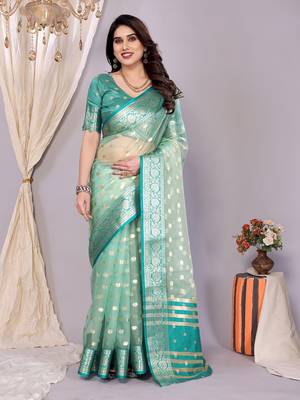 Sky wovenkanchipuram art silk handloom saree with blouse 1