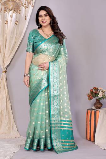 Sky wovenkanchipuram art silk handloom saree with blouse