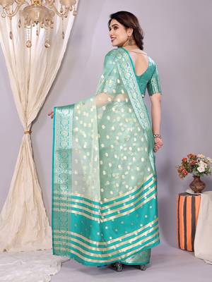 Sky wovenkanchipuram art silk handloom saree with blouse 3