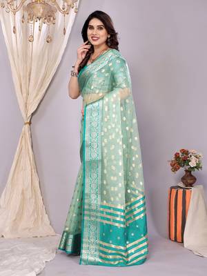 Sky wovenkanchipuram art silk handloom saree with blouse 4