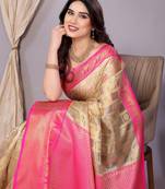 Gold wovenkanchipuram art silk handloom saree with blouse