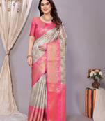 Silver wovenkanchipuram art silk handloom saree with blouse