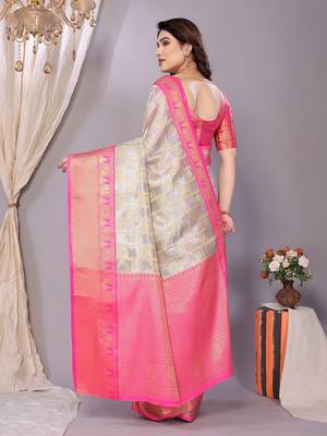 Silver wovenkanchipuram art silk handloom saree with blouse 3