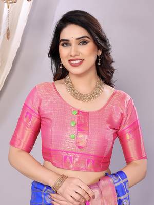 Silver wovenkanchipuram art silk handloom saree with blouse 5