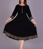 Self Design Ethnic Solid Flared Black Anarkali Indian Jaipuri Kurti For Womens & Girls