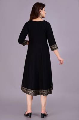 Self Design Ethnic Solid Flared Black Anarkali Indian Jaipuri Kurti For Womens & Girls 2