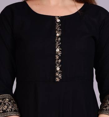 Self Design Ethnic Solid Flared Black Anarkali Indian Jaipuri Kurti For Womens & Girls 3