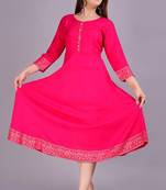 Self Design Ethnic Solid Flared Pink Anarkali Indian Jaipuri Kurti For Womens & Girls