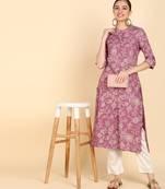 Noor Startup Women's Rayon Floral Botanical Ethnic Printed Mauve Pink Designer A Line Straight Kurti For Womens & Girls