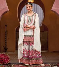 White chinon embroidered salwar suit (free size)