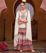 White chinon embroidered salwar suit (free size)