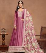 Pink embroidery art silk anarkali suit