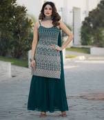 Teal green designer georgette embroidered Sharara suit