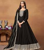 Black embroidery art silk anarkali suit