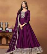 Magenta embroidery art silk anarkali suit
