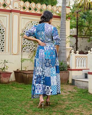 Boho patchwork cotton maxi dress handcrafted wrap dress with 3/4 sleeves 4