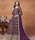 Purple embroidery dola jacquard anarkali suit